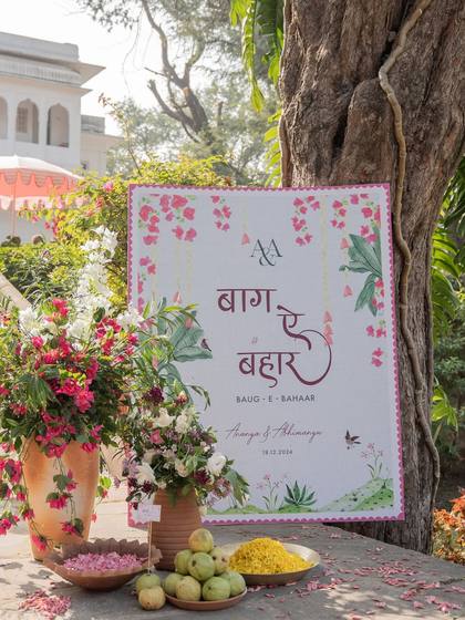 Signage and Floral detail — Haldi decor — Alila + Samode Jaipur
